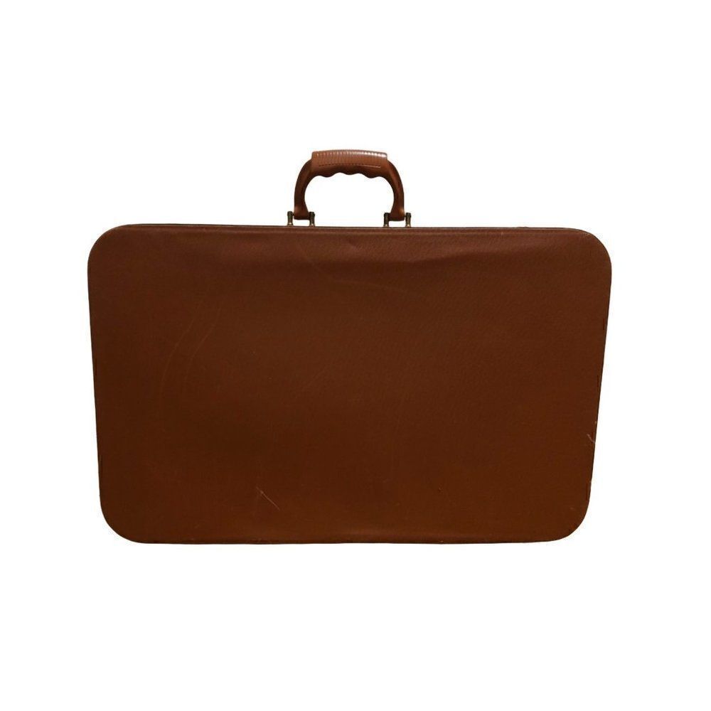 Vintage carry on luggage suitcase ski lite by crown brown hard shell